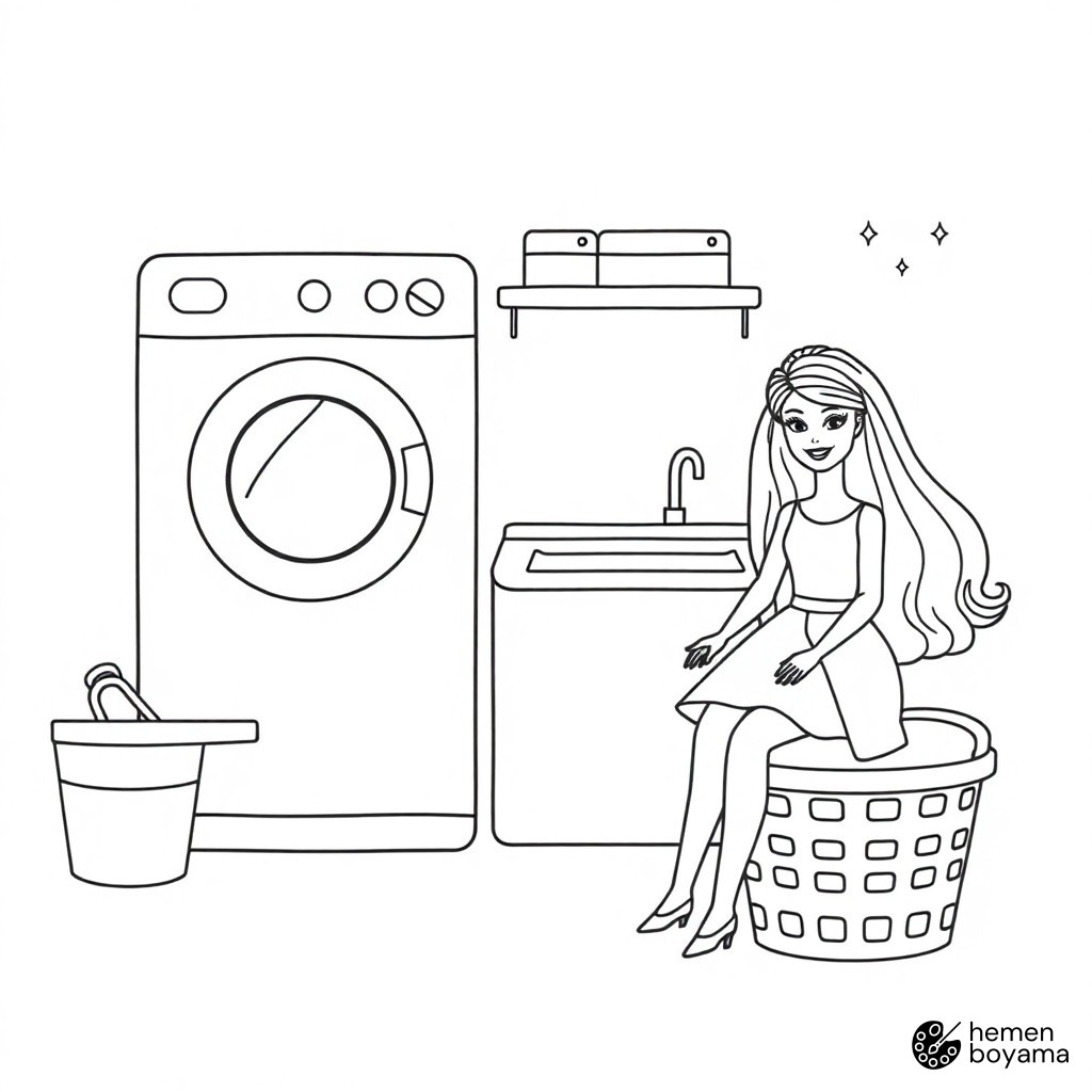 Barbie Çamaşır Odası Boyama Sayfası