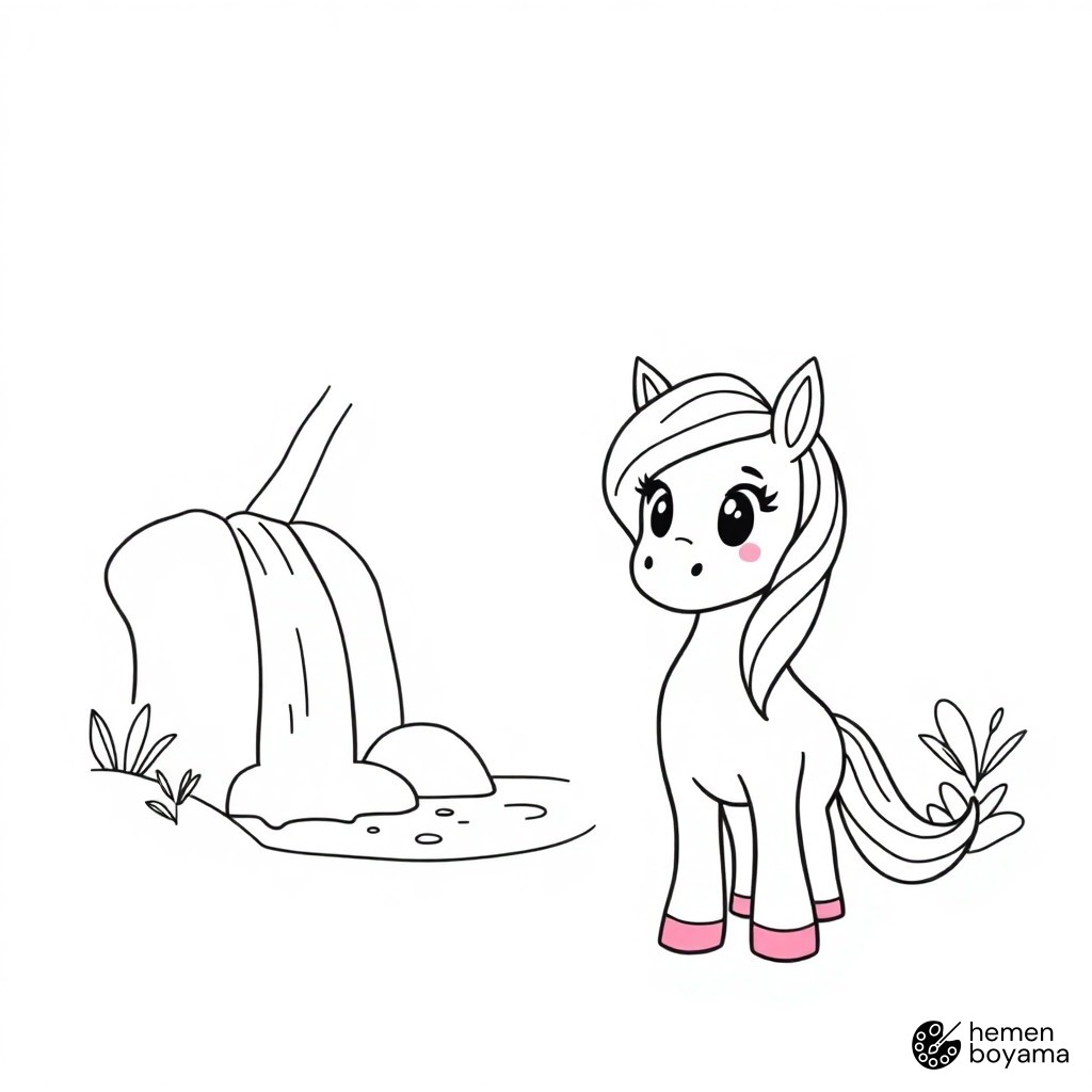 Pony Gökkuşağı Şelalesi Boyama Sayfası