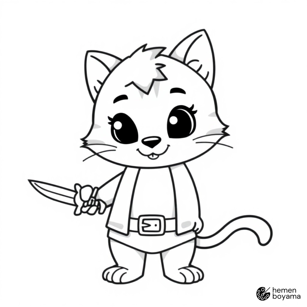 Kedi Kılıcı Boyama Sayfası