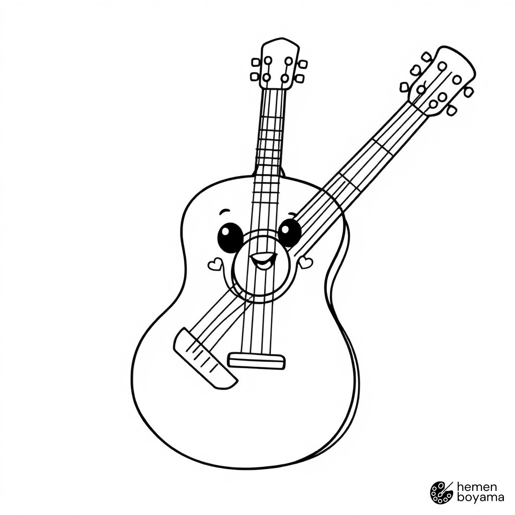 K-Pop Akustik Gitar Boyama Sayfası