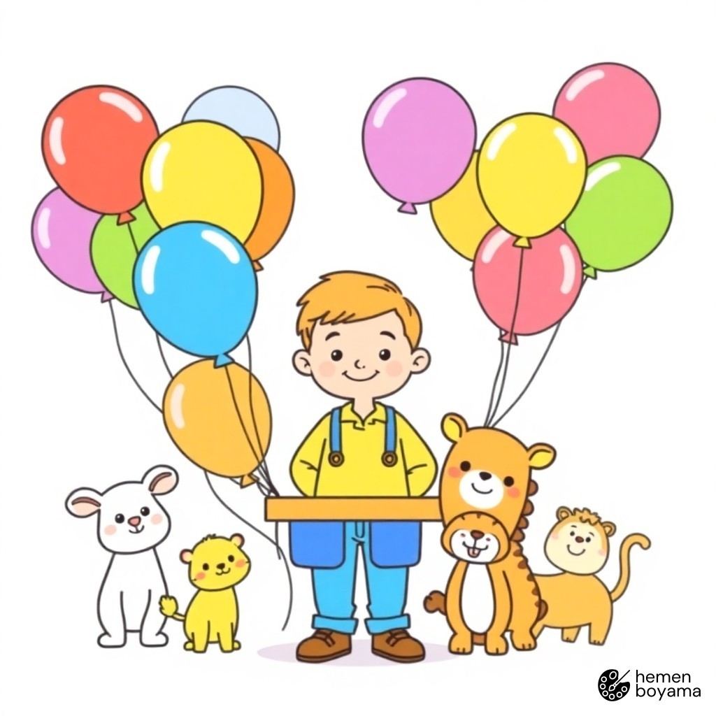 Uçan Balon Satıcısı Boyama Sayfası