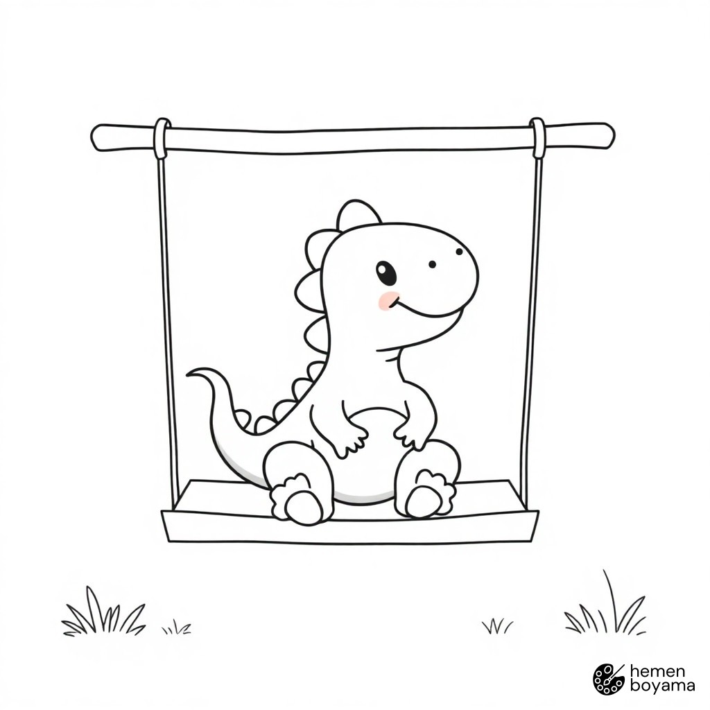 Dinozorlu Bahçe Salıncağı Boyama Sayfası