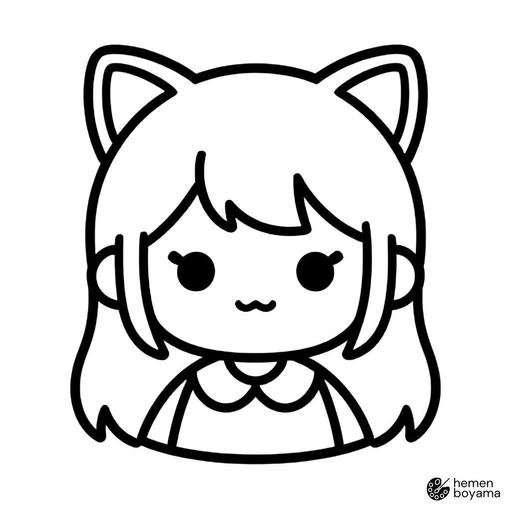 Kedi Kulaklı Anime Kızı Boyama Sayfası