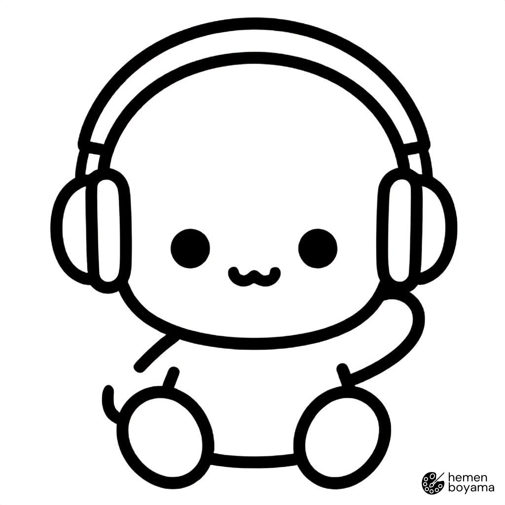 Müzik Dinleyen Anime Boyama Sayfası
