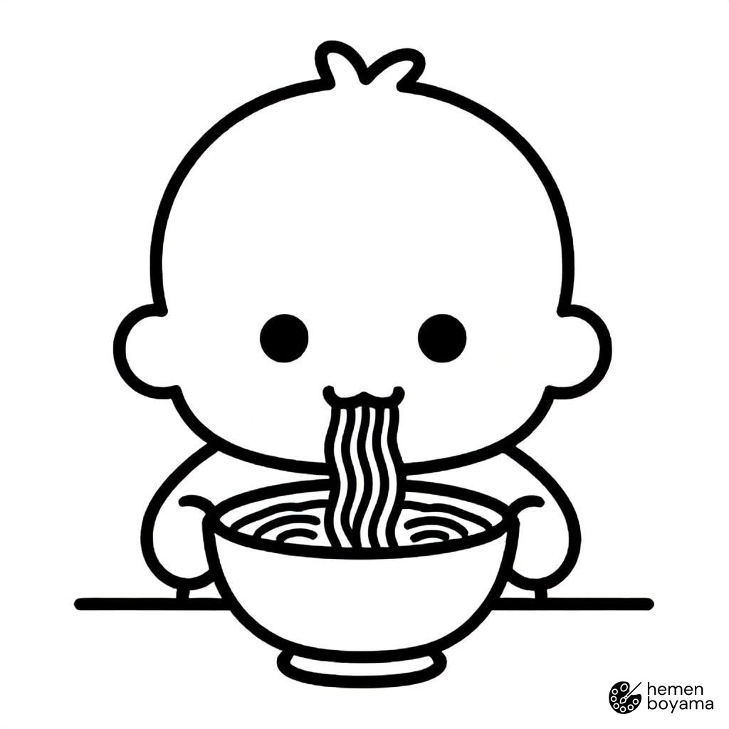 Ramen Yiyen Karakter Boyama Sayfası