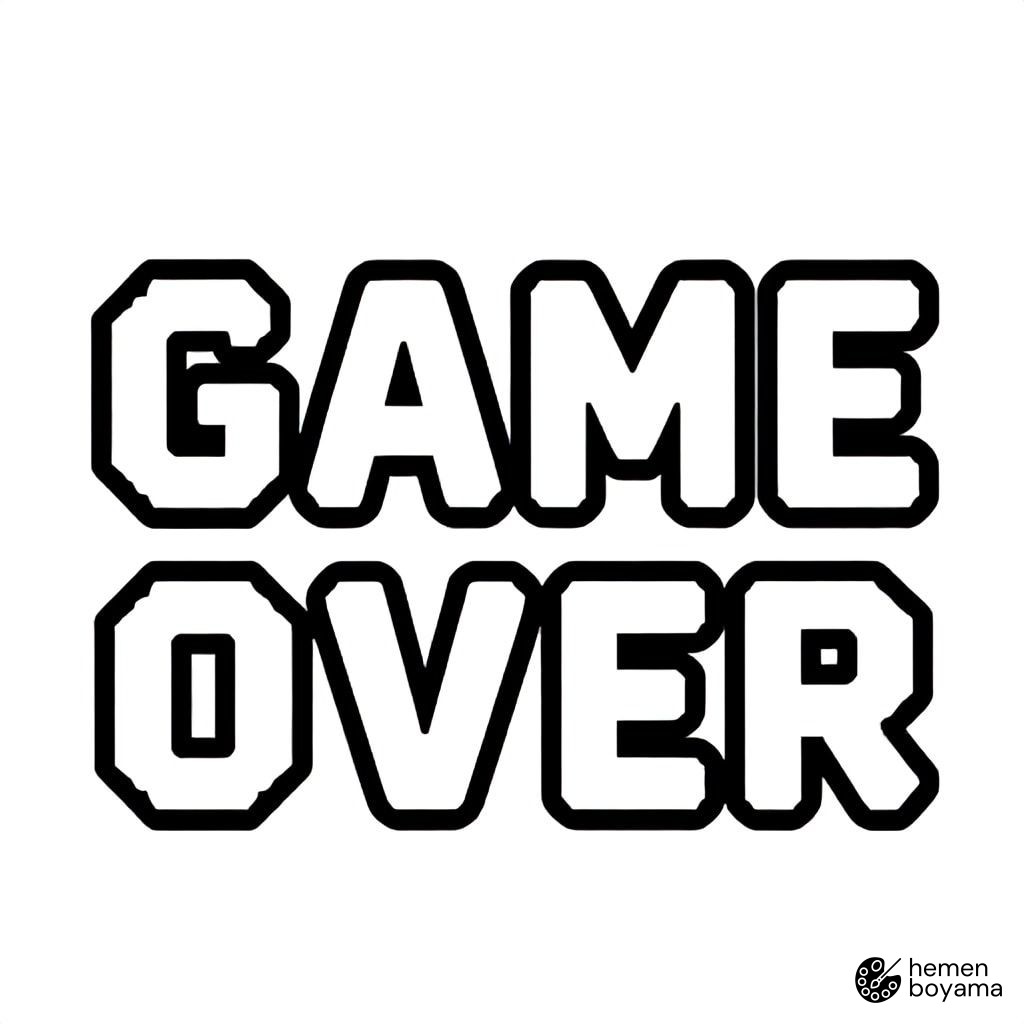 Pikselli Game Over Yazısı Boyama Sayfası