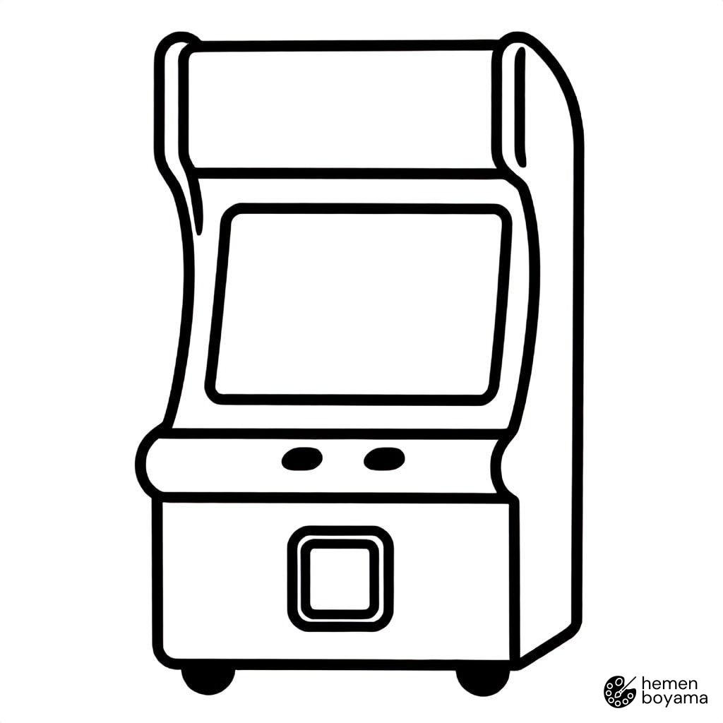 Retro Arcade Jetonlu Makine Boyama Sayfası