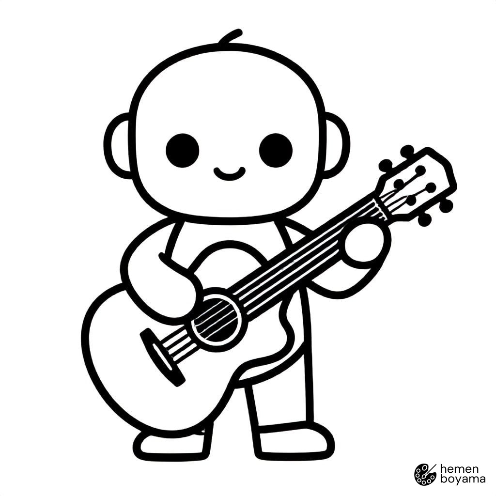 Gitar Çalan Müzisyen Robot Boyama Sayfası