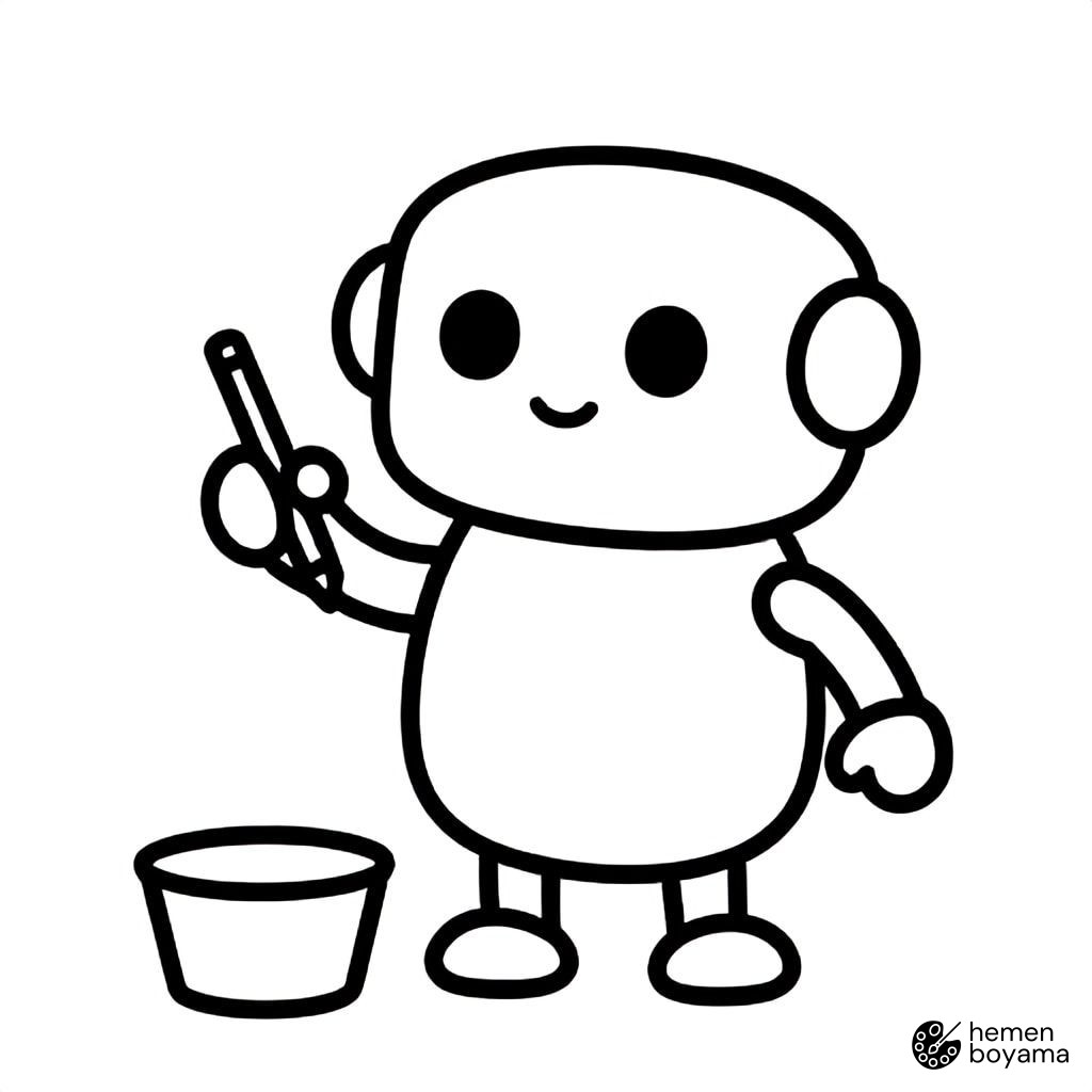 Ressam Çizim Yapan Robot Boyama Sayfası