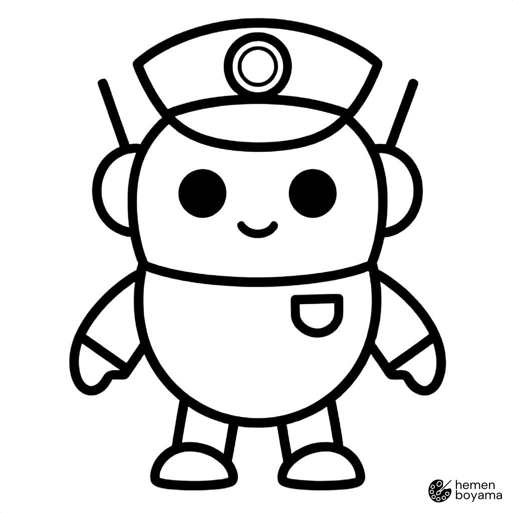 Sirenli Polis Robot Boyama Sayfası