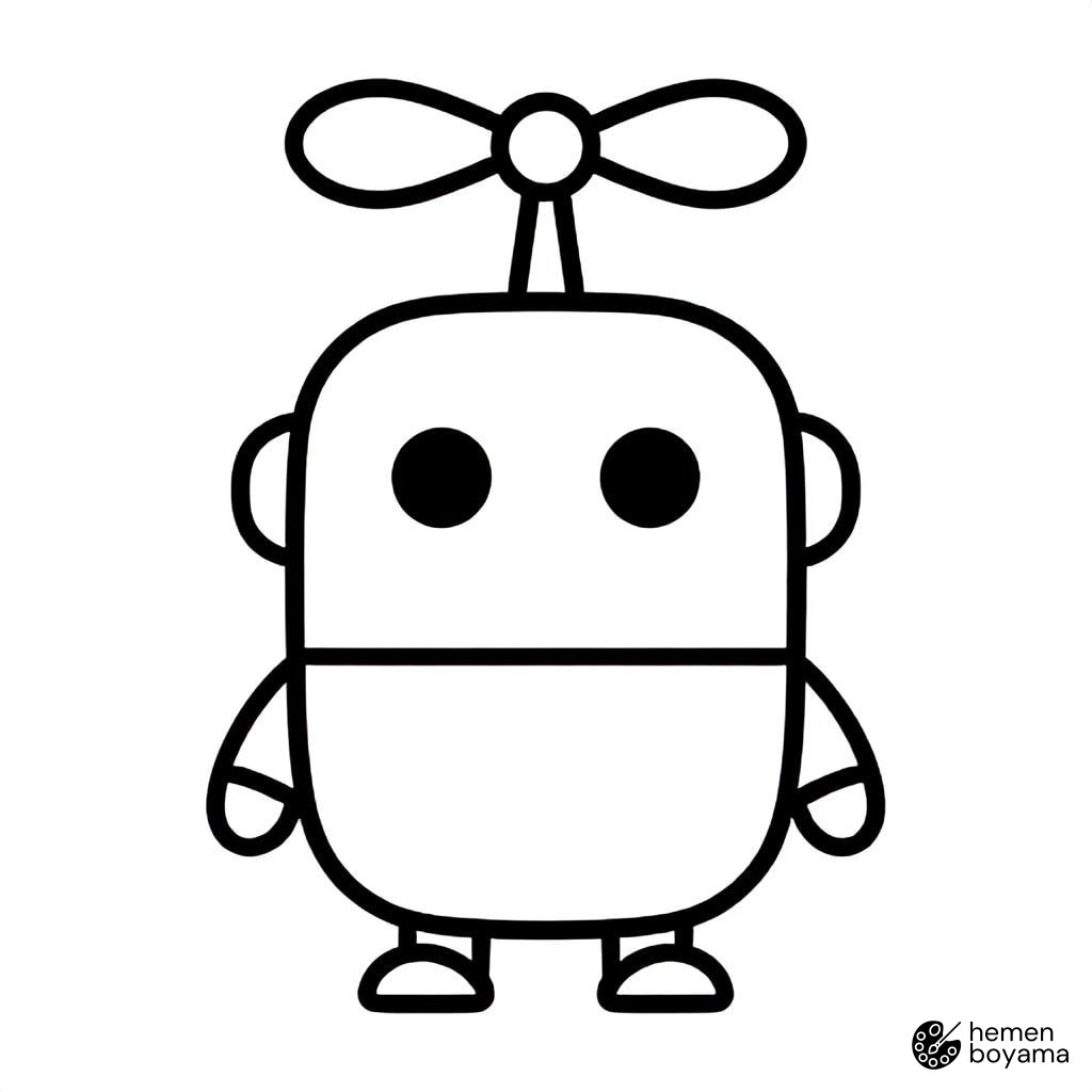 Tepesinde Pervane Olan Robot Boyama Sayfası