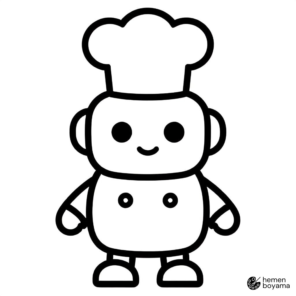Yemek Yapan Aşçı Robot Boyama Sayfası