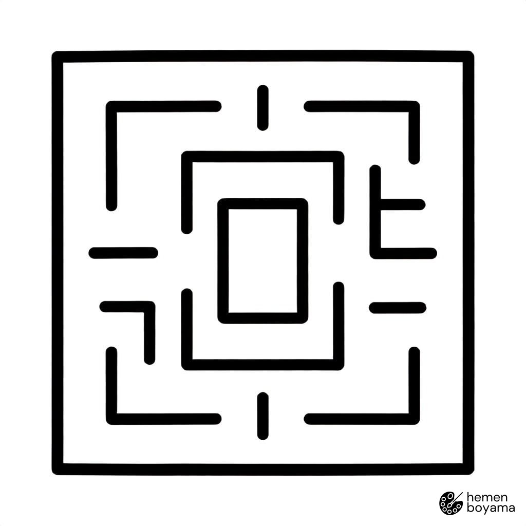 Geometrik Labirent Boyama Sayfası