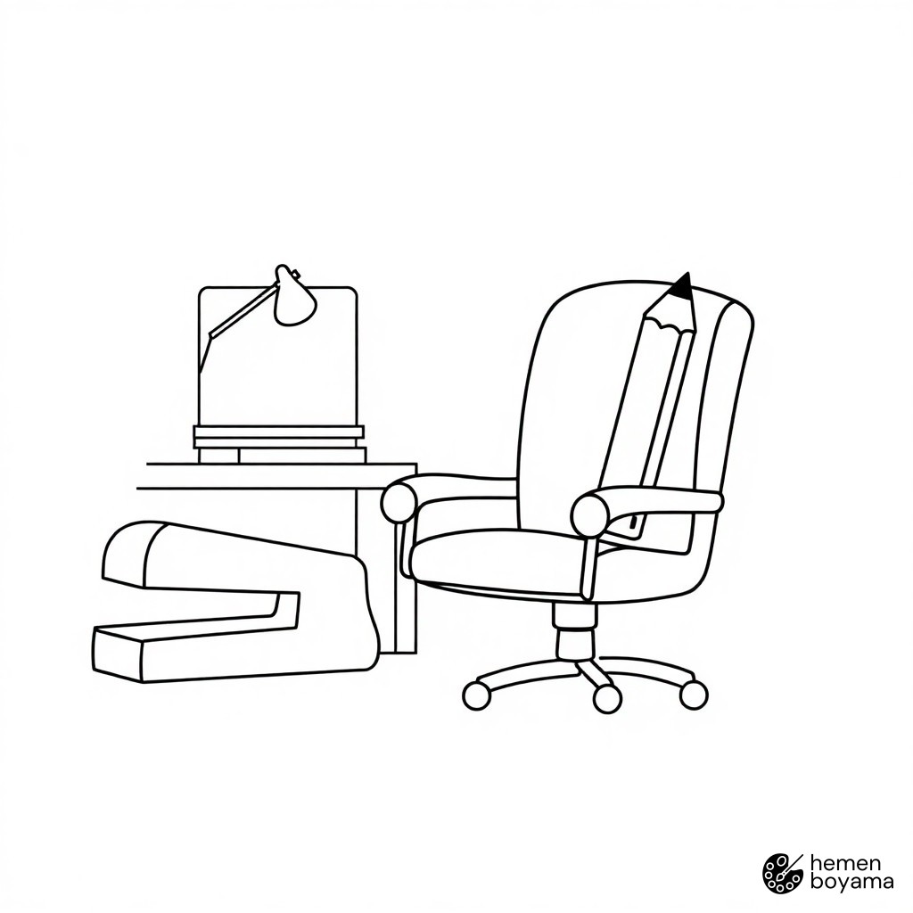 Ofis Eşyaları Boyama Sayfası